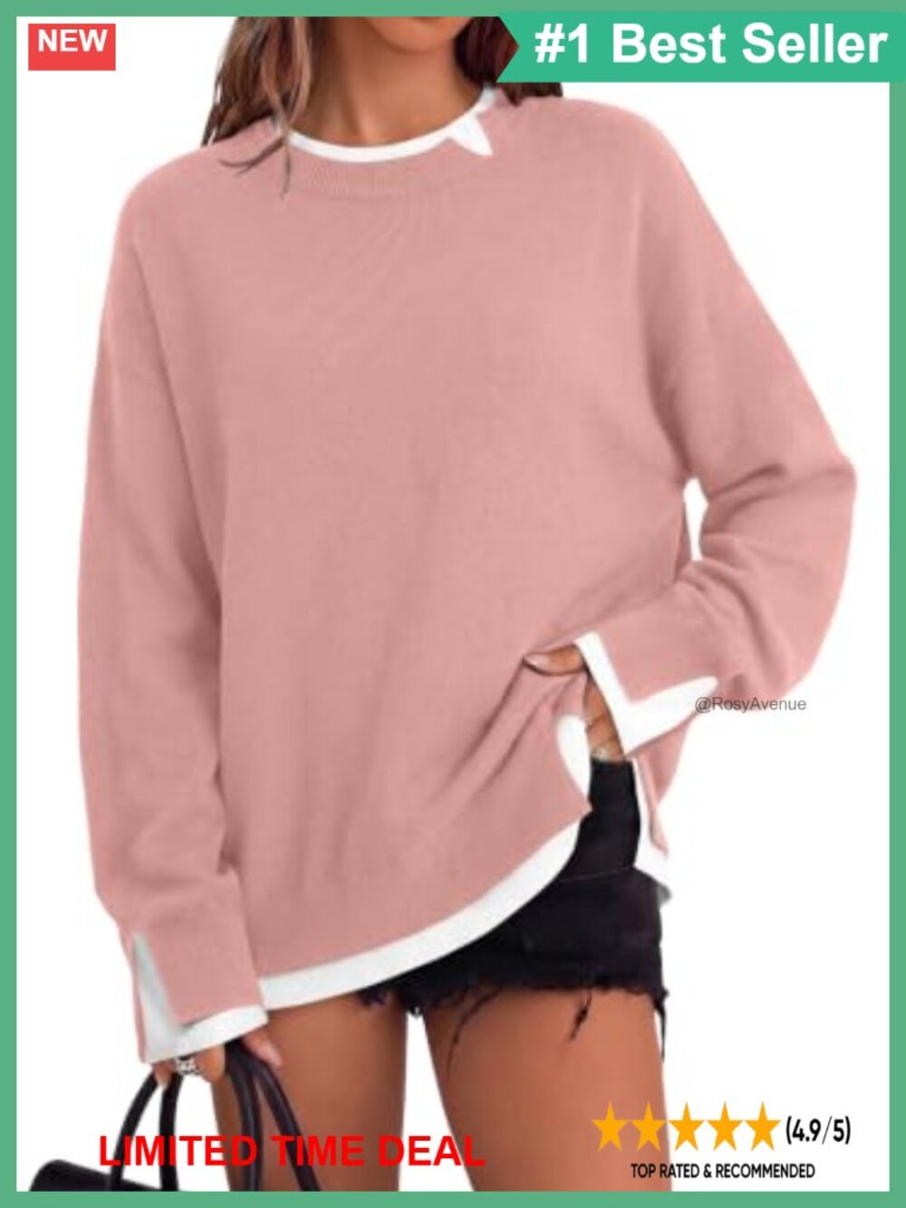 Women's Long Sleeve Crew Neck Knit Sweater Pullover Loose Fit Fall Winter